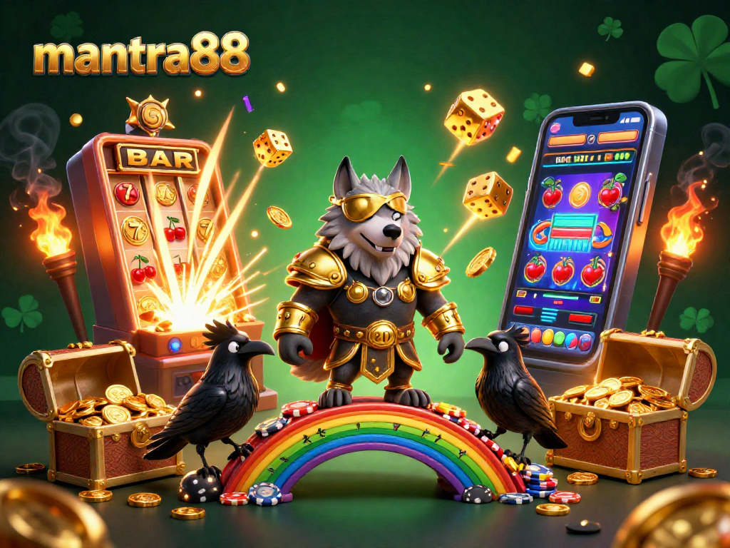 Experience excitement with mantra88's 3D slot games, showcasing vibrant characters and jackpots.