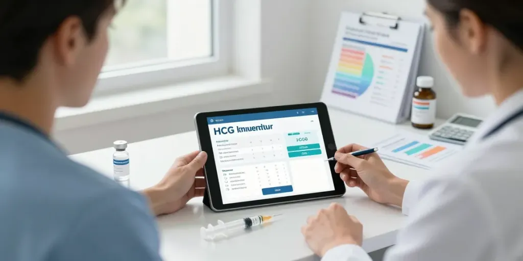Healthcare professional using the hcg dosage calculator for hormone therapy in a clinical setting.