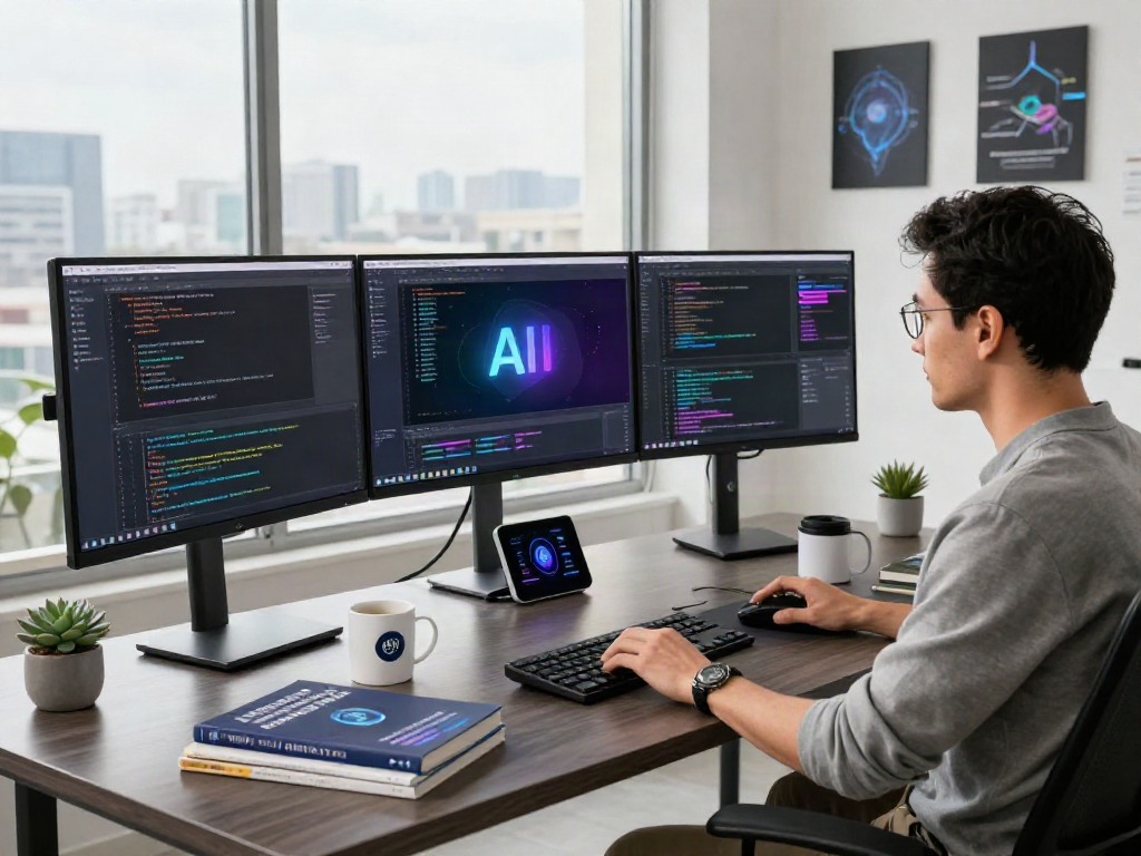 Developing innovative AI solutions in a modern workspace, showcasing crush on ai in action.
