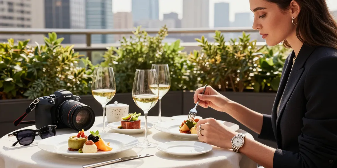 Brunch mewah dengan pemandangan kota, menunjukkan gaya hidup luxury111 yang elegan.