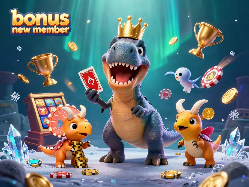Engage with exciting bonus new member offers illustrated through playful characters at a lively casino scene.