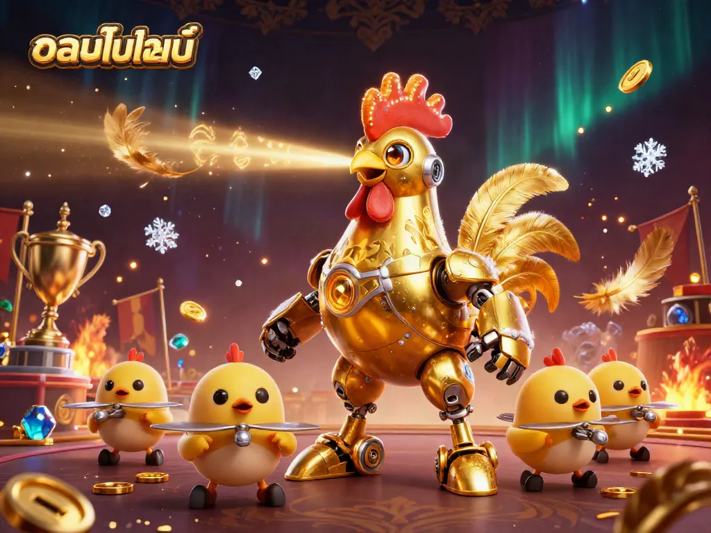 Engage in thrilling บอลออนไลน์ betting with dynamic cartoon robot and baby drones representing the excitement of sports.