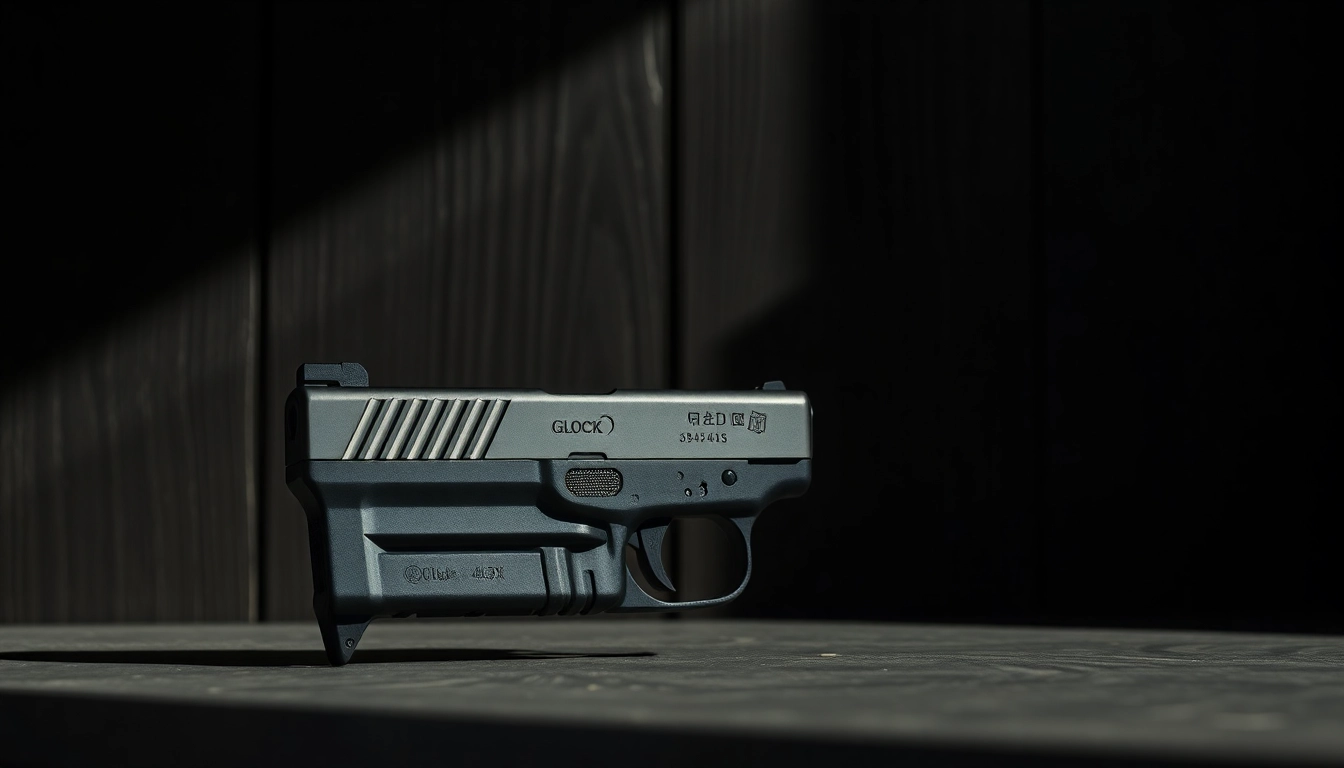 Highlighting the glock 43x slide with its sleek design and metallic finish in a close-up view.