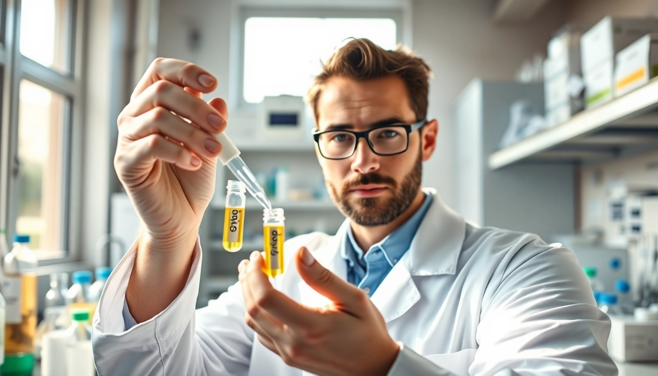 Analyze valor peptides in a professional lab setting with a researcher engaged in scientific work.