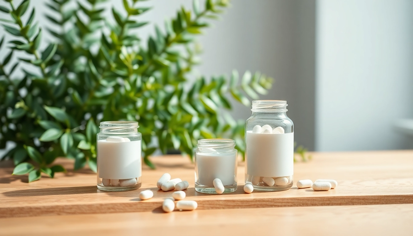 Discover magnesium glycinate in elegant glass containers on a serene wooden table.