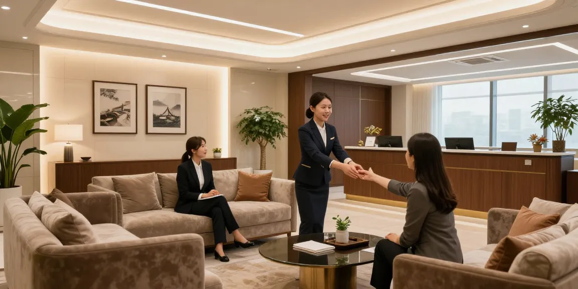 이천오피의 고급스러운 인테리어와 환영하는 직원이 있는 장면