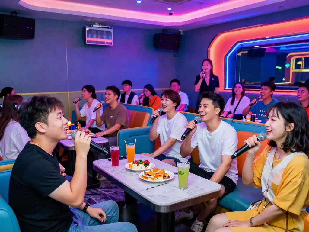 강남 달토에서 즐거운 분위기 속에서 노래를 부르고 있는 손님들 모습
