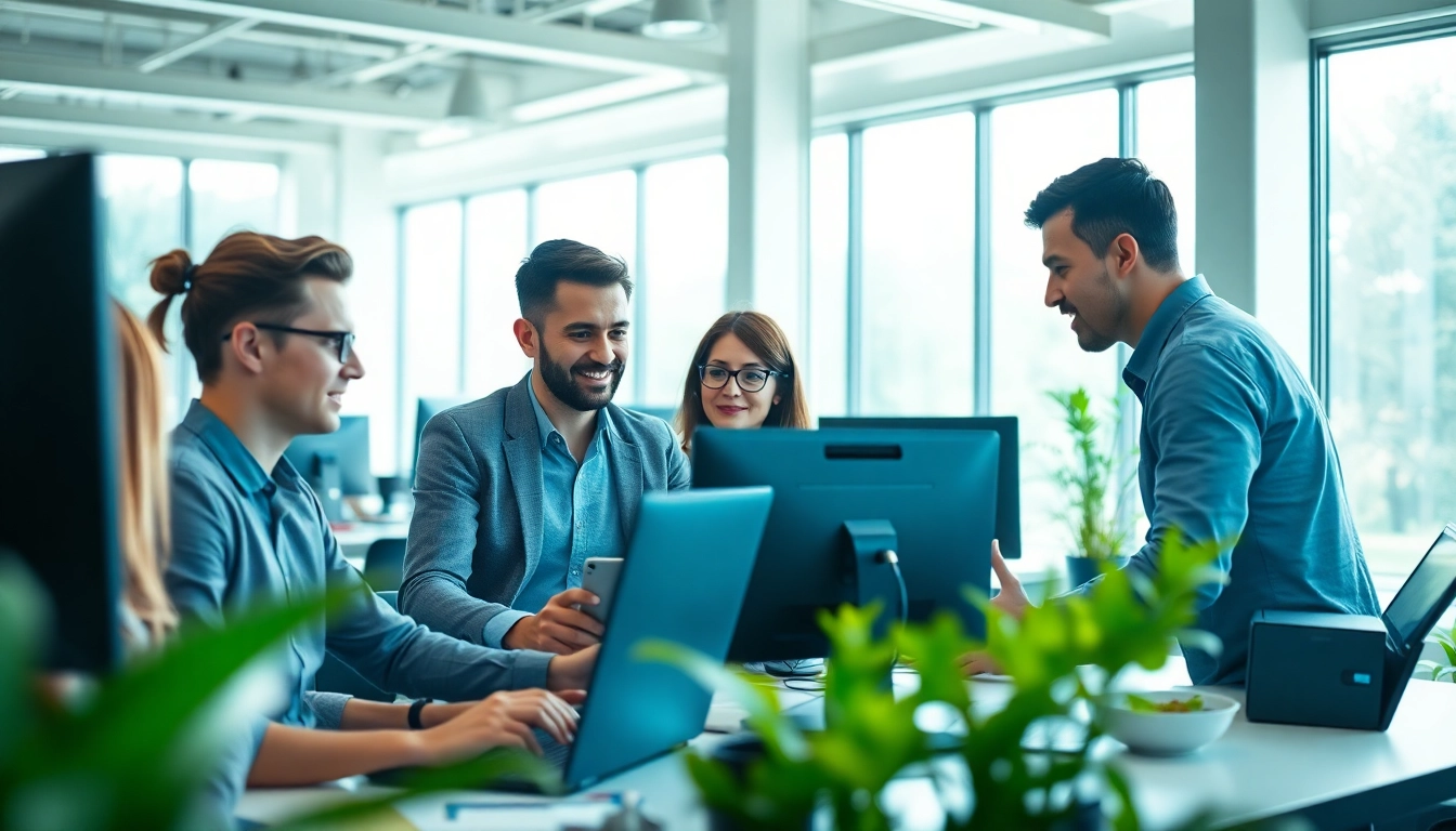 Engaged professionals delivering outsourced IT services London in a modern office setting.