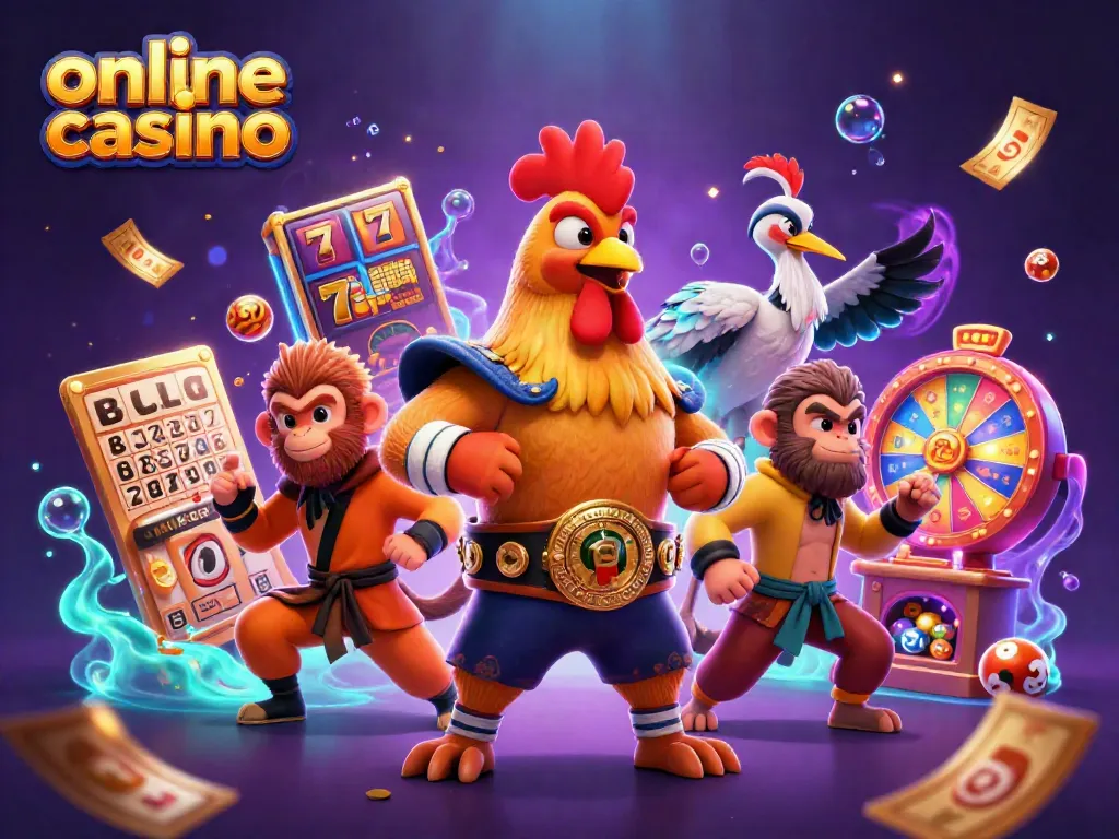 Experience thrilling action in an online casino scene with vibrant characters and game elements.