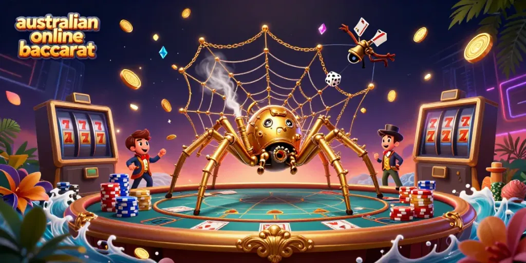 Engage in australian online baccarat amidst steampunk characters and vivid casino elements.