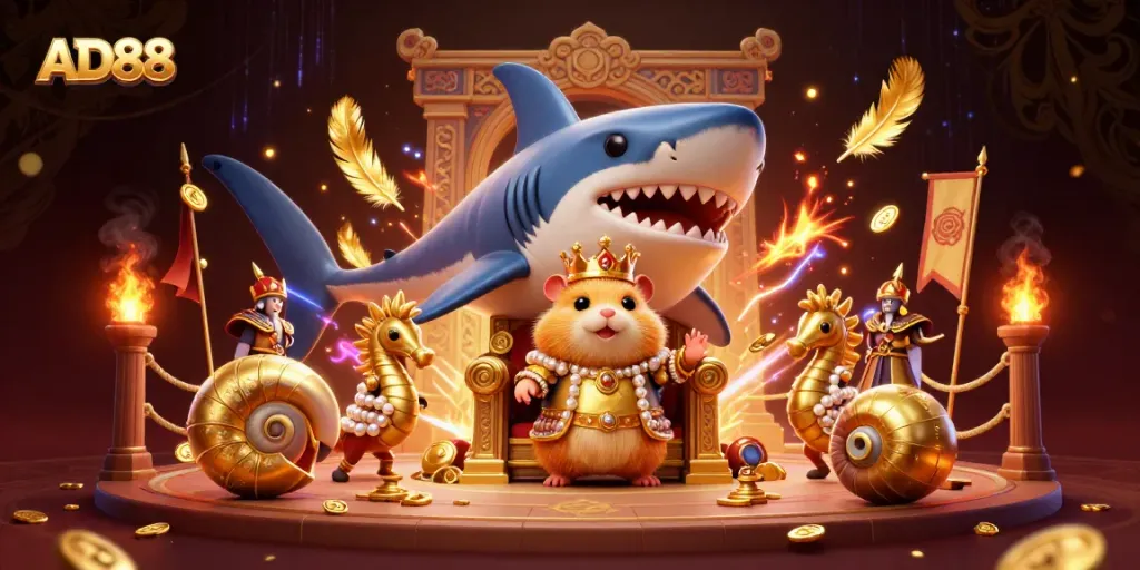 Engage in thrilling casino action with AD88 while the golden hamster king reigns over exciting game elements.