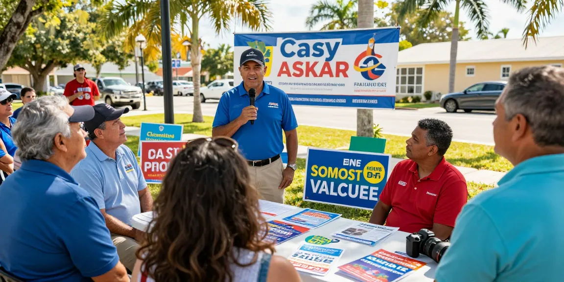 Voters engaging with Casey Askar in a Florida community setting, showcasing authentic connections.