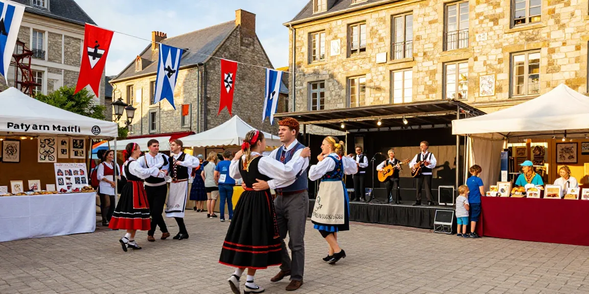 Vibrant cultural festival celebrating Breton traditions with performers and artisans, showcasing local culture, and featuring regional delicacies, enhancing the appeal of เกมสล็อต.