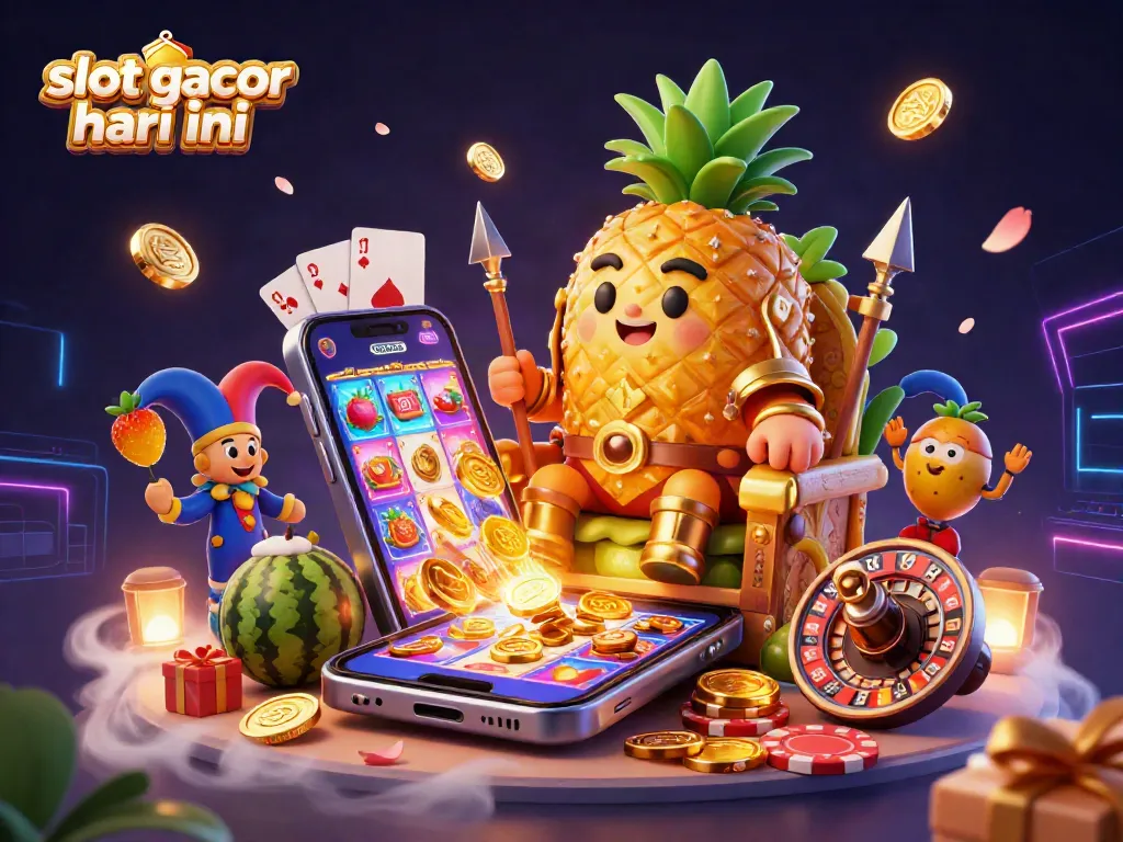 Spin your luck with slot gacor hari ini as golden coins explode from the colorful slot game smartphone in this vibrant 3D illustration.