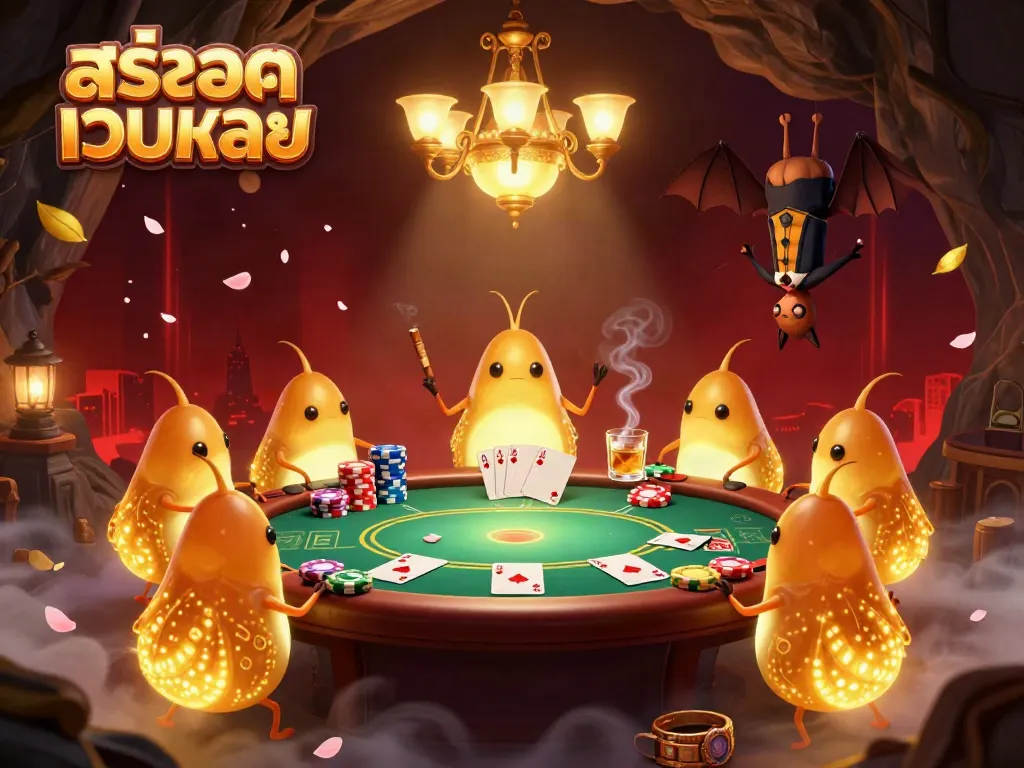 Experience vibrant gameplay at สล็อตเว็บตรง with glowworms illuminating a unique cave casino scene.