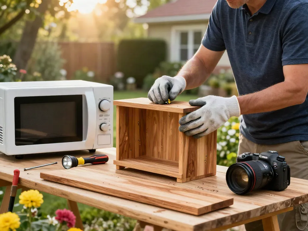 SHASHEL® equipment aiding in quick woodworm elimination during outdoor inspection of furniture.