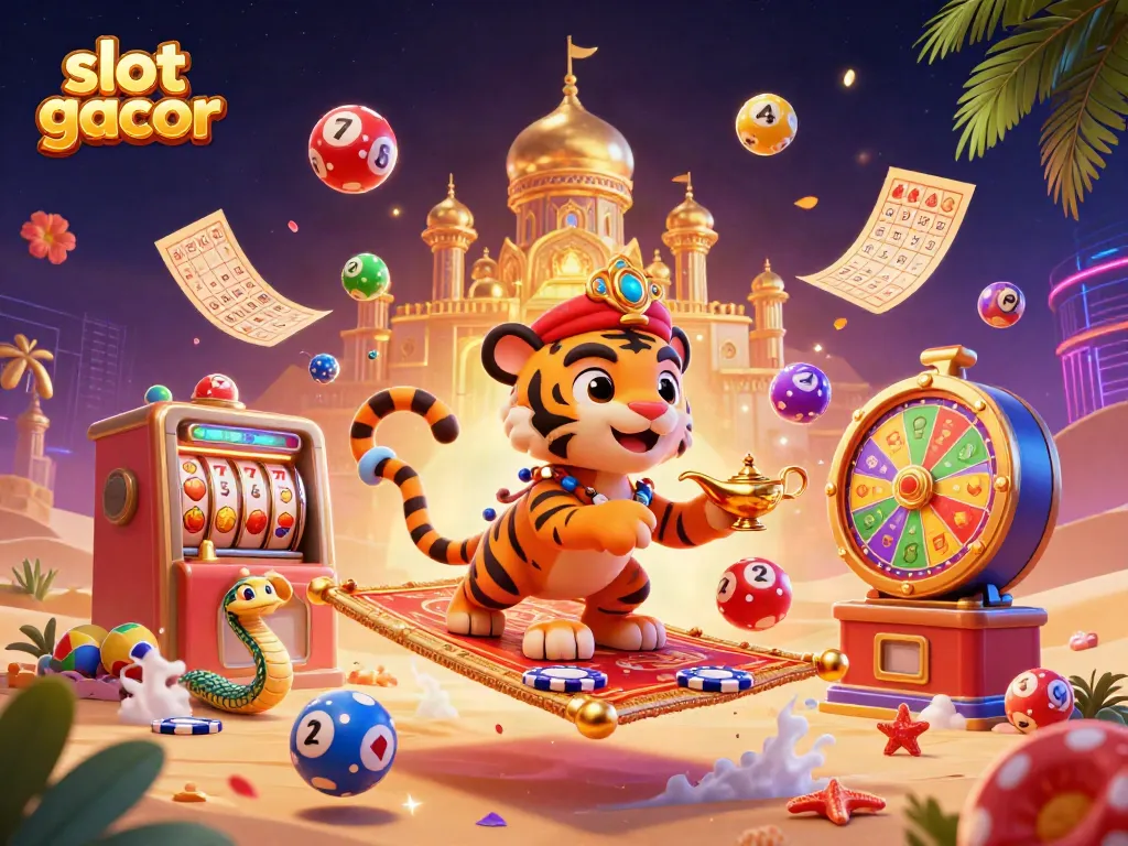 Experience the thrill of slot gacor with a vibrant 3D cartoon scene featuring dynamic game elements.